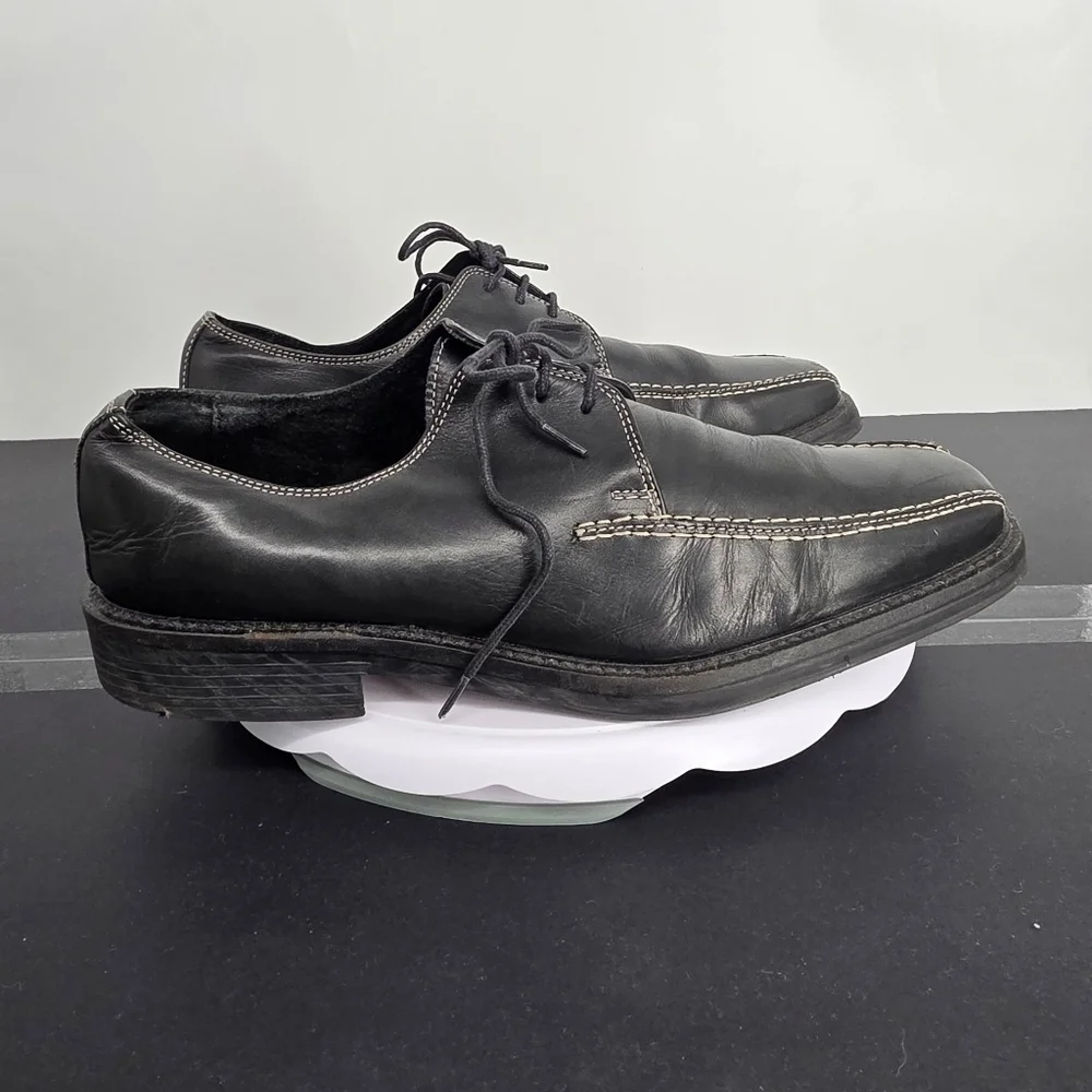 Robert Wayne Black Leather Lace-Up Shoes Men's US 12 Square Toe Derby Oxford
